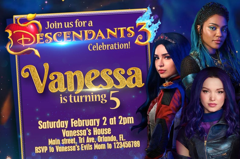 Descendants 3 Invitation Birthday Party Disney Channel | Etsy