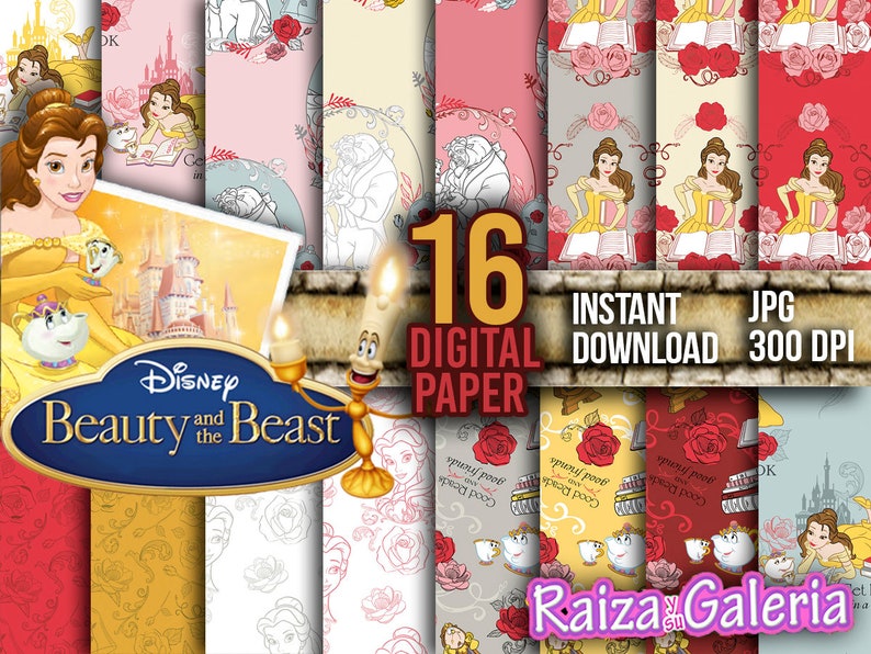 Beauty and the Beast Digital Paper Pack Instant Download Backgrounds Digital Scrapbook Paper Clipart Digital paper for Scrapbook