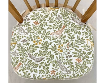 Light Green Autumn Birdsong Pattern Spindle Back Shape Chair Seat Pads (To Fit Seats Approx.17"x 15")