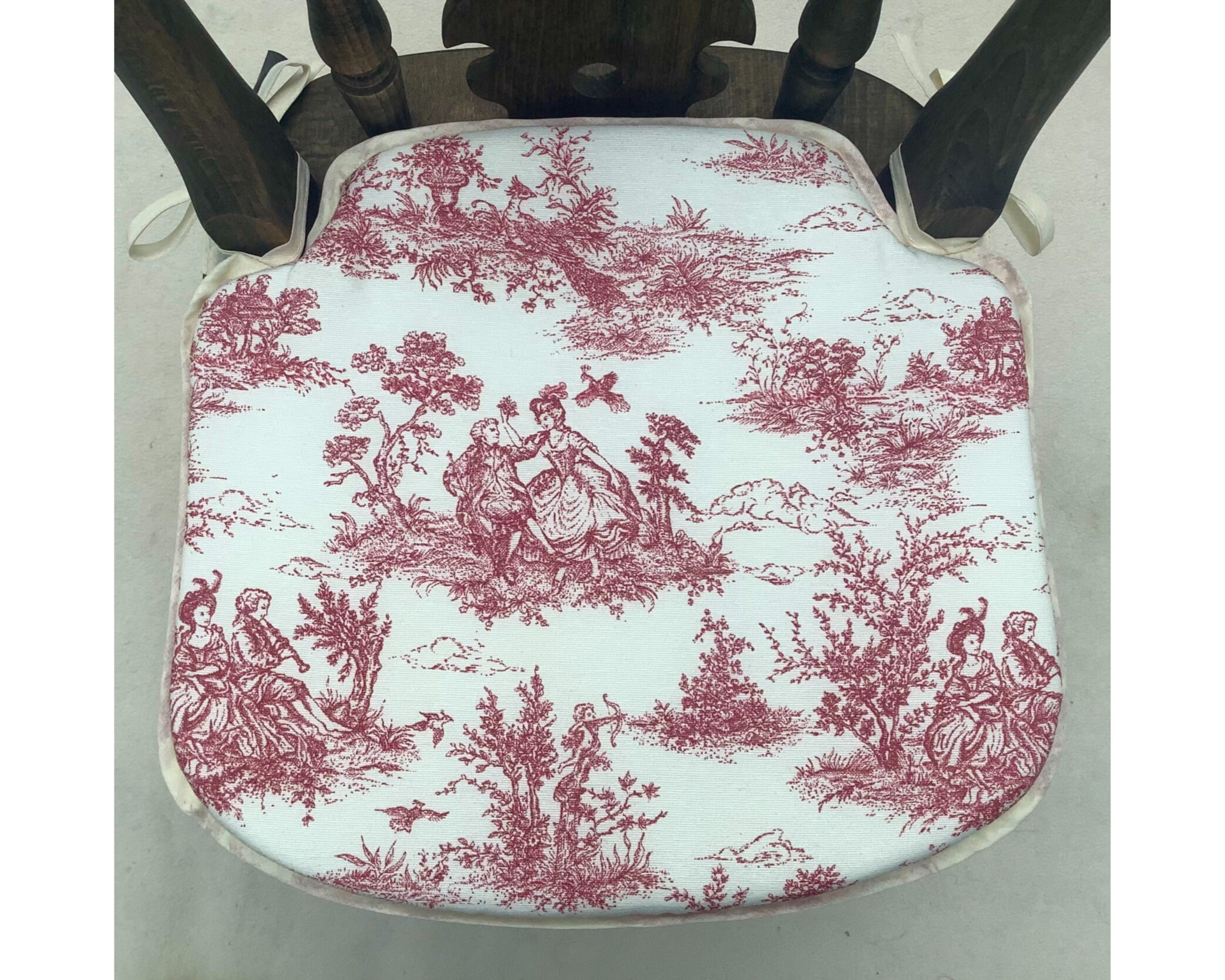 1 SET OF 2 LEFT Smaller Spindle Back Shape Red French Toile Print Chair Seat Pads 14 Wide X 13 Deep Etsy UK