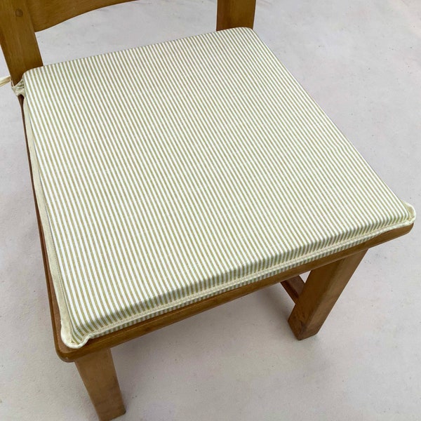 Olive Green & White “Bempton Stripe” Tapered Square Shaped Chair Seat Pads (To Fit Seats Approx.16"x 16") Clarke and Clarke Fabric