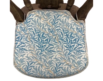 Smaller Spindle Back Shape “William Morris Willow Bough Azure” Chair Seat Pads (14” Wide x 13” Deep) 100% Cotton, Light Blue