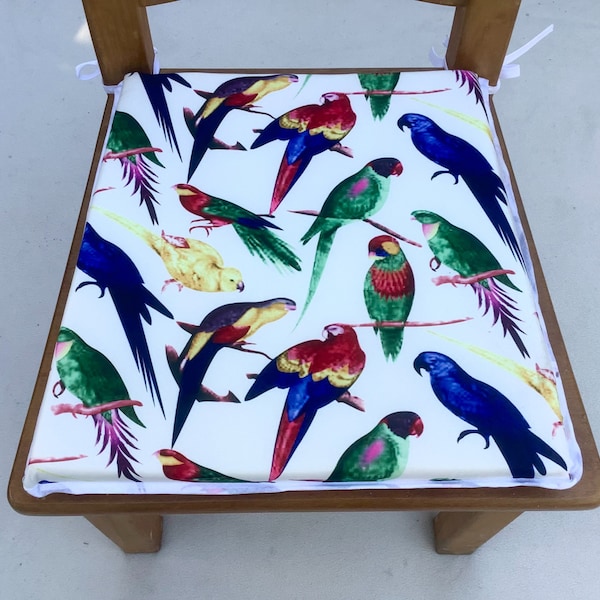 Tapered Square Shaped Chair Seat Pads, (To Fit Seats Approx.16"x 16") Colourful Parrots Print