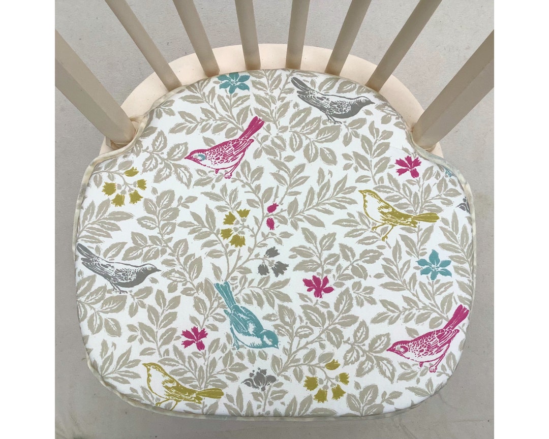 Summer Birdsong Pattern Spindle Back Shape Chair Seat Pads to Fit Seats