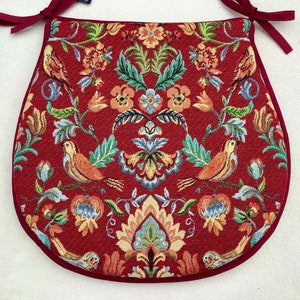 Red, William Morris Inspired Tapestry Weave Bird Pattern Chair Seat Pads (To Fit Seats Approx.14"x 14")