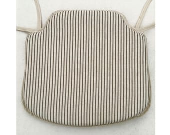 Smaller Spindle Back Shape Grey & Beige Ticking Stripe Chair Seat Pads (14” Wide x 13” Deep)