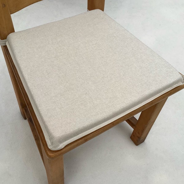 Plain Natural Linen Look Tapered Square Shaped Chair Seat Pads (To Fit Seats Approx.16"x 16"Sets of 2,4,6