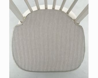 Grey & Beige Ticking Stripe Spindle Back Shape Chair Seat Pads (To Fit Seats Approx.17"Wide x 15"Deep) Sets of 2, 4. 6