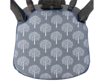 Smaller Spindle Back Shape Chair Seat Pads (14” Wide x 13” Deep) Smoke Grey “Mullberry Tree” Pattern