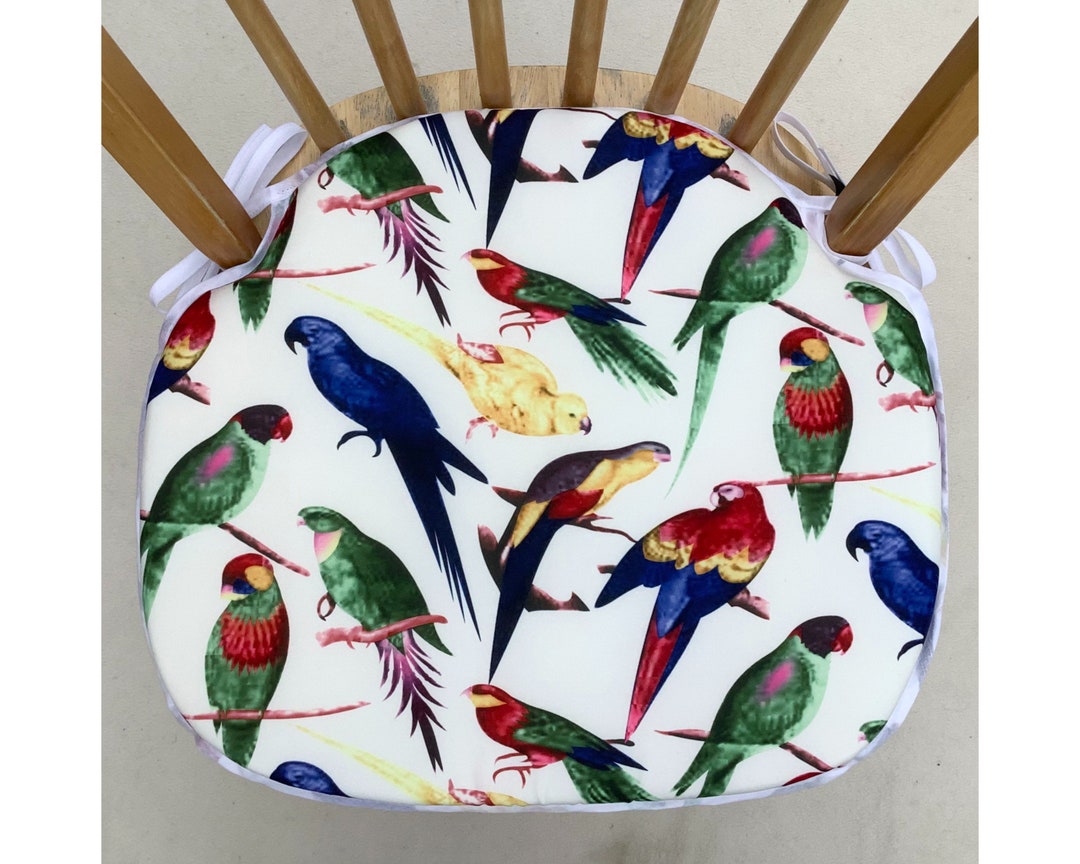 Parrot Bird Print Spindle Back Shape Chair Seat Pads to Fit Seats
