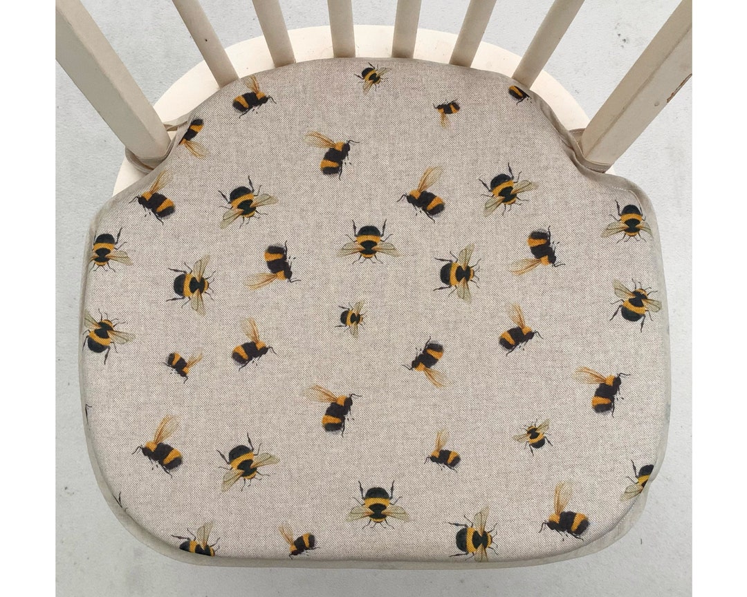 Honey Bee Print Spindle Back Shape Chair Seat Pads to Fit Seats Approx