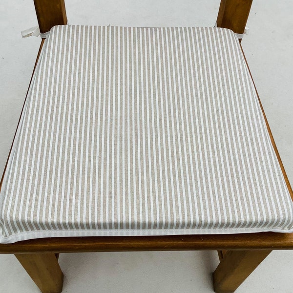 White & Beige Ticking Stripe Linen Look Tapered Square Chair Seat Pads (To Fit Seats Approx.16"x16") Sets of 2,4,6