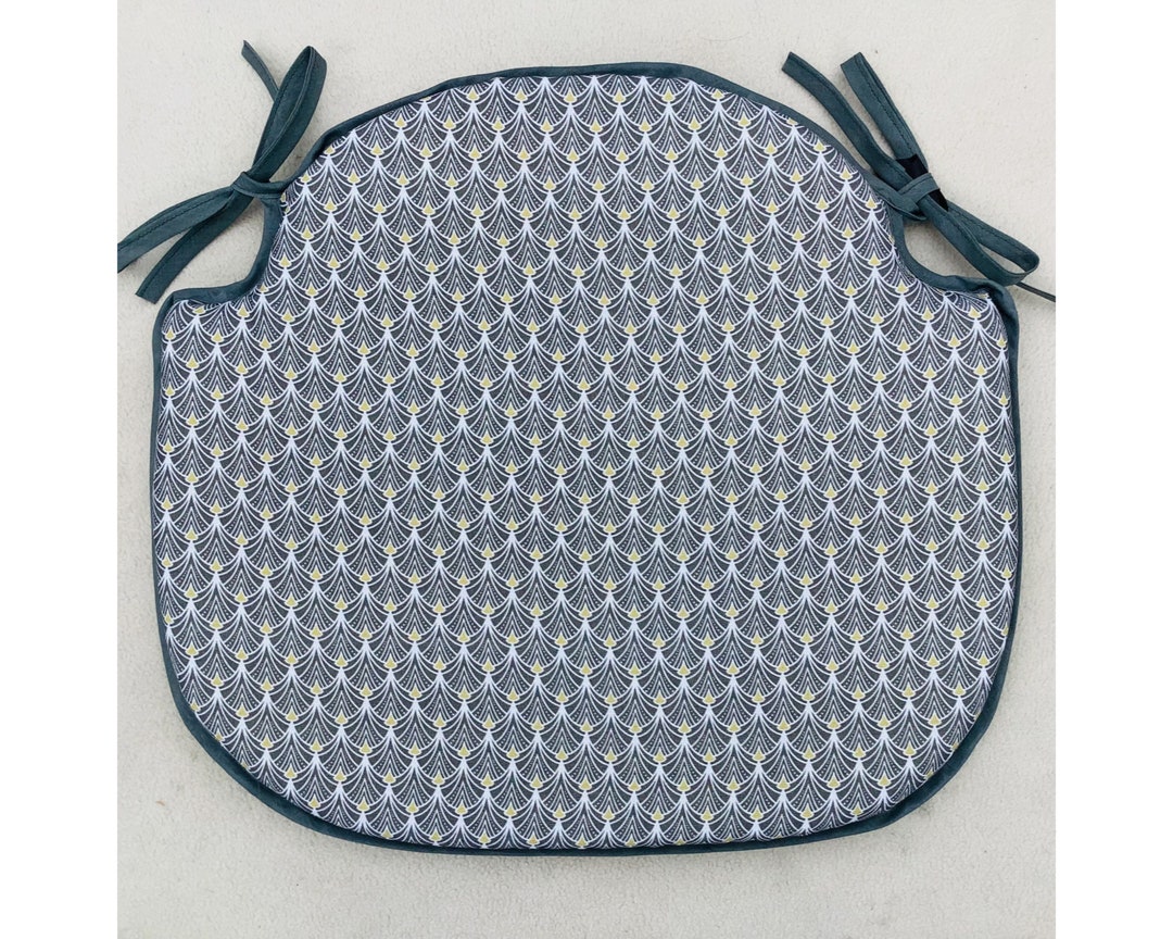 Grey art Deco Print Spindle Back Shape Chair Seat Pads to Fit Seats