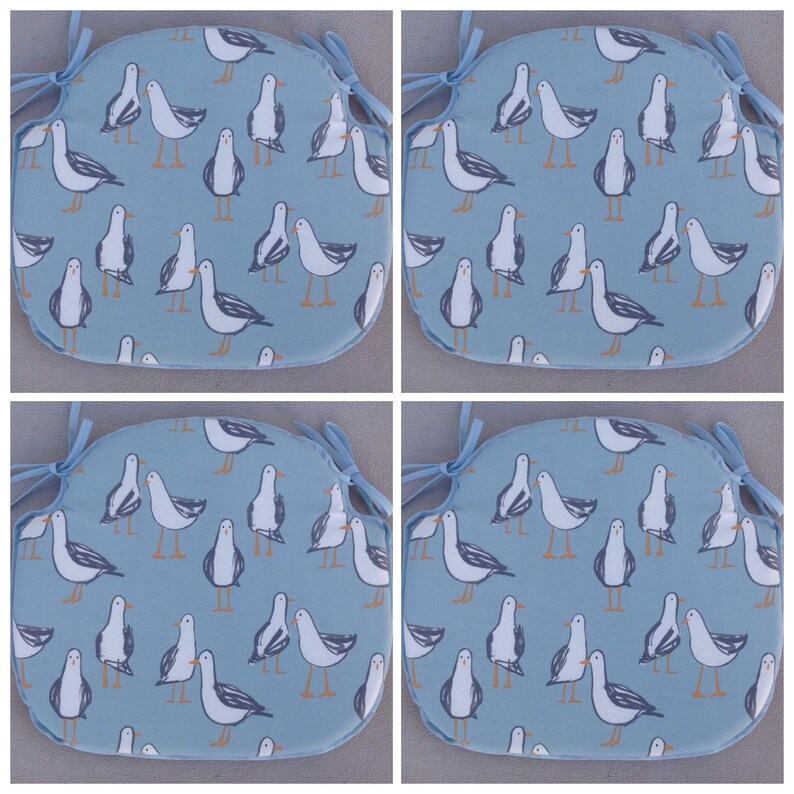 Light Blue Seagull Print Spindle Back Shape Chair Seat Pads Etsy