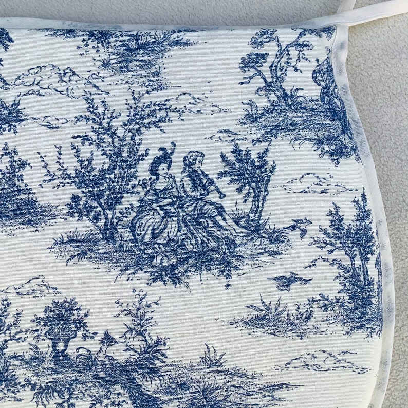 Navy Blue french Toile Print Chair Seat Pads for Seats | Etsy UK
