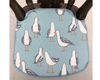 Smaller Spindle Back Shape Chair Seat Pads (14” Wide x 13” Deep) Blue Seagull Canvas Cotton