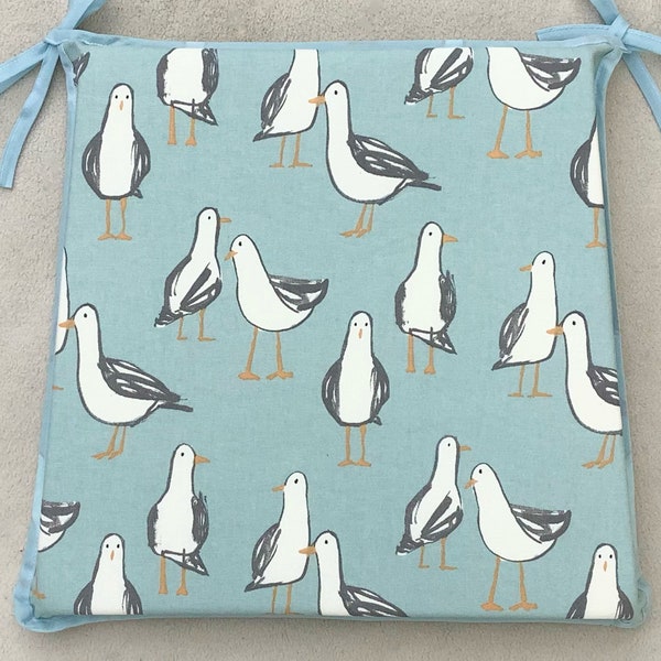 Light Blue Seagull Print Tapered Square Shaped Chair Seat Pads, (To Fit Seats Approx.16"x 16")
