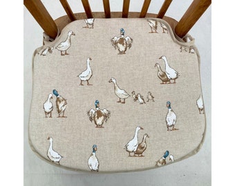 Smaller Spindle Back Shape Chair Seat Pads (14” Wide x 13” Deep) Natural Shabby Duck Print