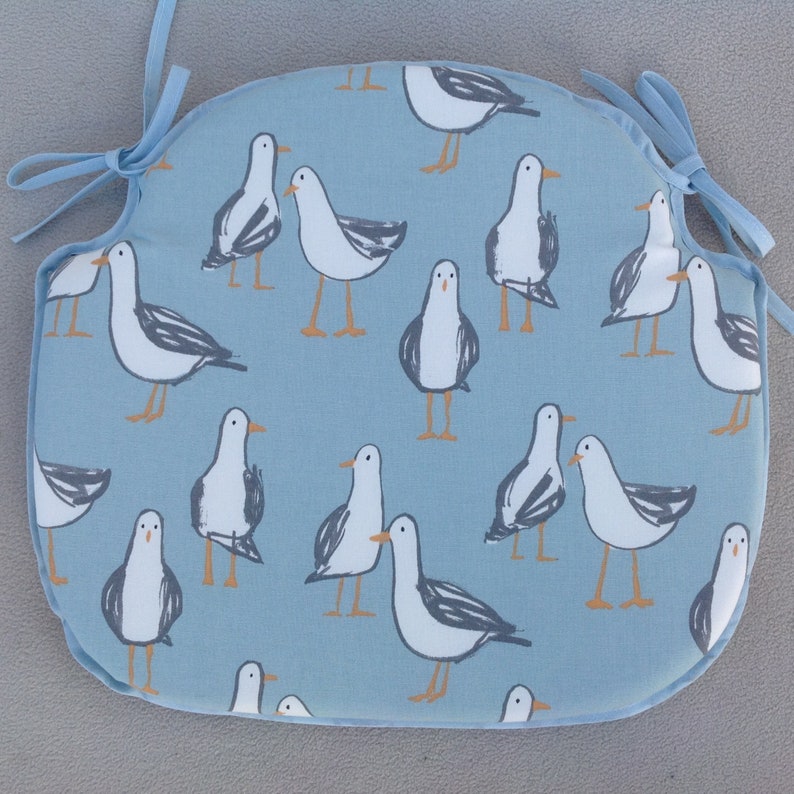 Light Blue Seagull Print Spindle Back Shape Chair Seat Pads Etsy