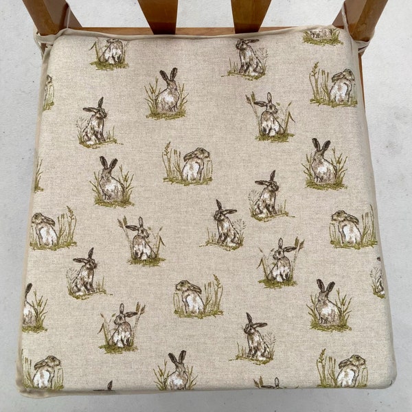 Country Hares Print, Tapered Square Shaped Chair Seat Pads, (To Fit Seats Approx.16"x 16") Sets of 2,4,6