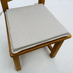 Grey & Beige Ticking Stripe Linen Look Tapered Square Shaped Chair Seat Pads (To Fit Seats Approx.16"x 16")