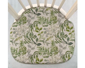 Green & Grey Floral Pattern Spindle Back Shape Chair Seat Pads (To Fit Seats Approx.17"x 15")