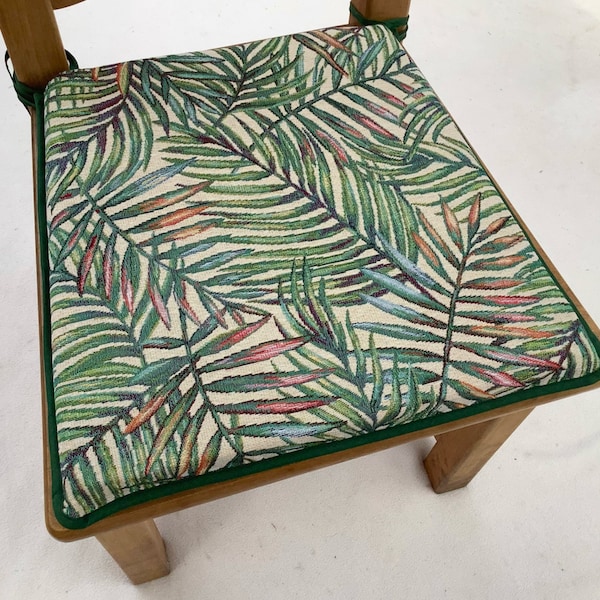 Green Tropical Palm Tapestry Weave, Tapered Square Shaped Chair Seat Pads, (To Fit Seats Approx.16"x 16")