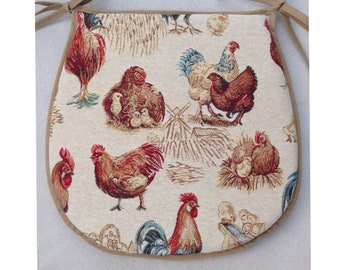 Hens, Chicks and Rooster Tapestry Weave Chair Seat Pads (To Fit Seats Approx.14"x 14")