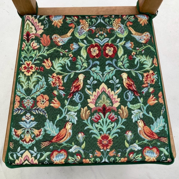 Forest Green William Morris Style Tapestry Weave, Tapered Square Shaped Chair Seat Pads, (To Fit Seats Approx.16"x 16")