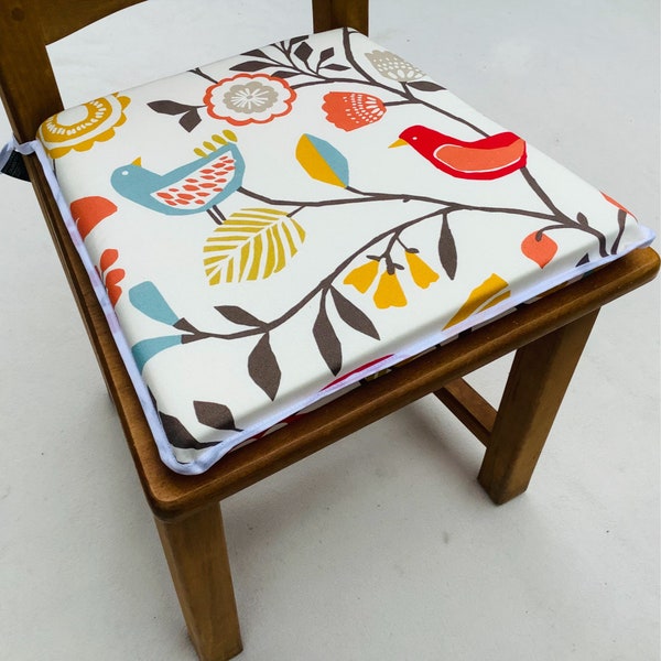 Bird & Floral “Folki Spice” Tapered Square Shaped Chair Seat Pads, (To Fit Seats Approx.16"x16") Sets of 2,4,6