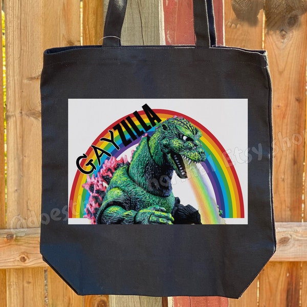 Canvas Tote Bag, Kaiju, Gay, Pride, LGBTQ, handbag, alt fashion, weird art, rainbow, classic monster, backpack, purse,  Back to School