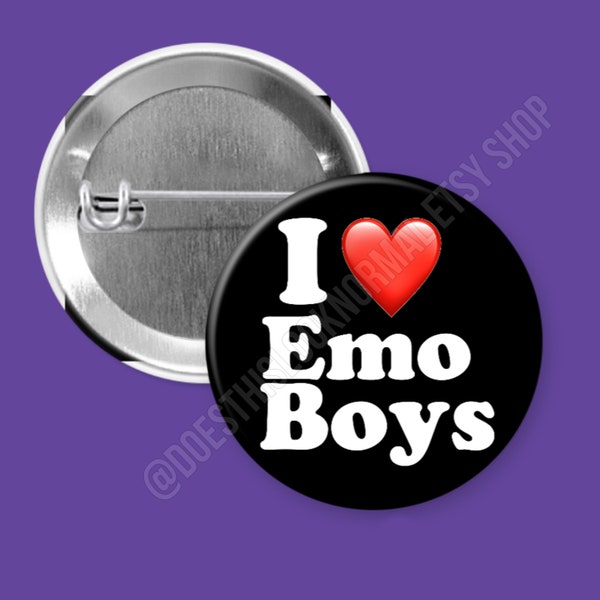 Pinback Button, 1.25in, I Heart, Emo, goth, uniform, backpack, purse accessory, The Cure, depressed, weird, pin, alt fashion, Back to School