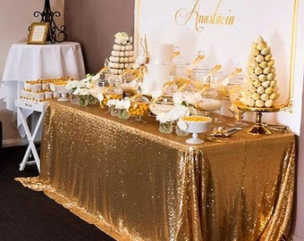 Gold Sequin Tablecloth, Glitz Gold Tablecloth, Gold Sequin Linen, Great Gatsby Theme, Wedding, Engagement, Bridal Shower, Baby Shower