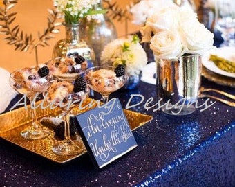 Navy Blue Sequin Tablecloth, Glitz Navy Blue Tablecloth, Pink Sequin Linen, Wedding, Engagement, Bridal Shower, Baby Shower, event decor