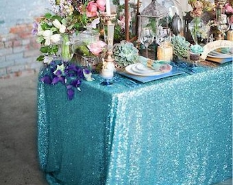 Teal Sequin Tablecloth, Glitz Teal Tablecloth, Teal Sequin Linen, Wedding, Engagement, Bridal Shower, Baby Shower, Frozen theme, event decor