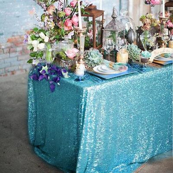 Teal Sequin Tablecloth, Glitz Teal Tablecloth, Teal Sequin Linen, Wedding, Engagement, Bridal Shower, Baby Shower, Frozen theme, event decor