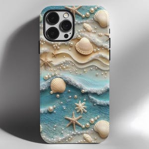 Faux 3D Ocean iPhone Case, Beach Phone Case, Sea Shell Phone Cover, Coastal iPhone Case, Unique iPhone Case, Beach Lover, Sea Phone Case