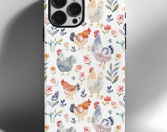 Custodia per telefono a forma di pollo, custodia per telefono a tema contadino, custodia per telefono in stile country, custodia per iPhone carina per donna, custodia per telefono moderna, custodia per telefono unica, polli