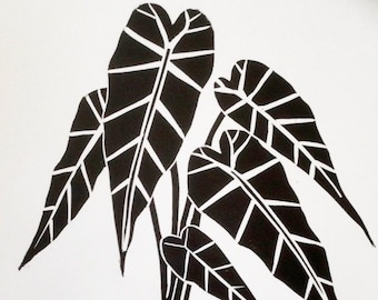 Alocasia plante, impression d’art linogravure imprimé à la main