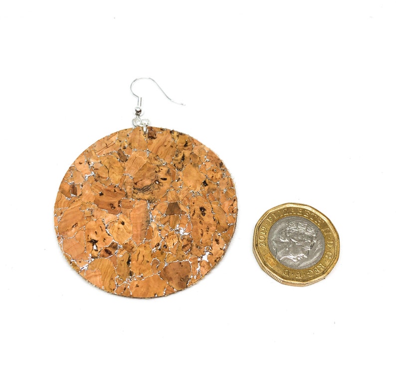 Bohemian jewellery Round drop earrings Statement earrings Cork fabric earrings Rainbow jewellery Drop earrings Faux leather jewellery