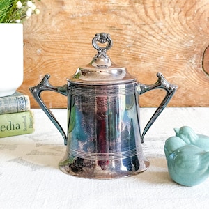 Vintage Silver Sugar Dish, Marked &quot;Sheffield Plate&quot;; Silverplate Covered Sugar Dish; Silver Plated Sugar Pot, Mini Vase; Silver Tea Service