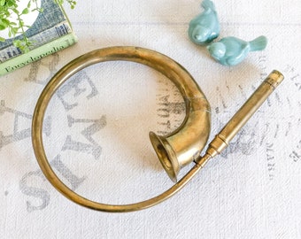 Antique Brass Car Horn; Brass Automobile Horn; Solid Brass Circular Horn Repurposed Brass Wreath; Farmhouse Cottage Wall Decor; Housewarming
