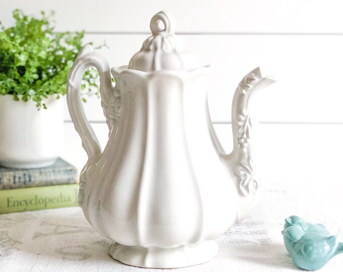 Vintage Red Cliff Ironstone Coffee Pot White Ironstone Coffee, Teapot