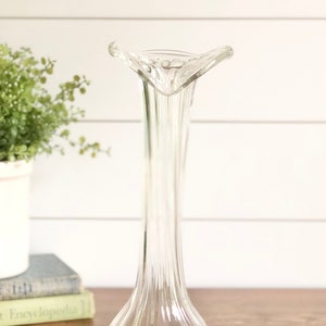 Vintage Tall Glass Vase; Bud Vase; Glass Swirl Vase; Statement Vase; Clear Glass Vase; Housewarming, Wedding, Shower, Birthday Gift for Her
