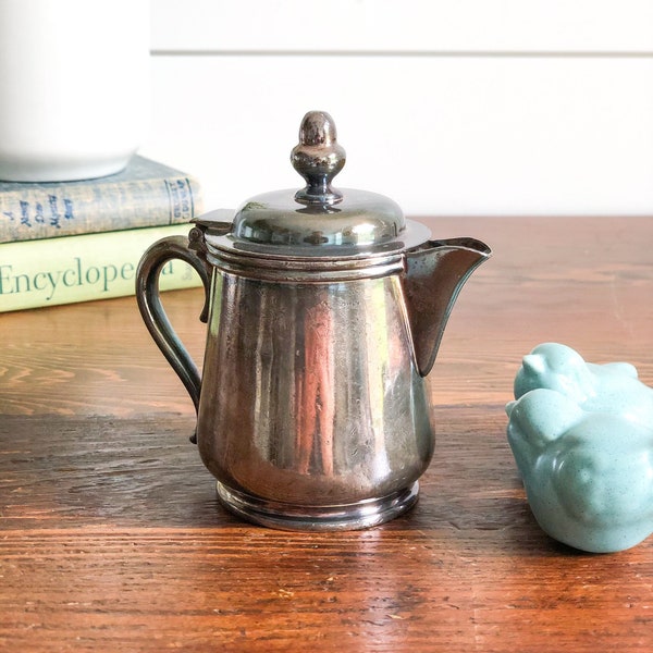 Vintage Halco Japan Silver Creamer; Miniature Silverplate Creamer Pitcher; Vintage Silver Plated Syrup Dispenser; Mini Vase; Silver Dining