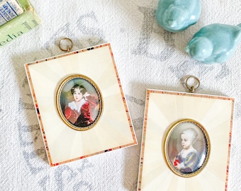 Pair of Antique Framed German Miniature Portraits; Inlay-Frame Portraits; Antique Child Mini Portraits; Miniature Artwork; Gift for Him, Her