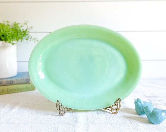 Vintage Jadeite Fire King Jane Ray Oval Serving Platter Jadite Mint