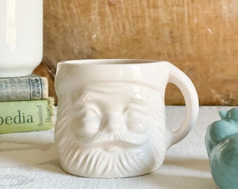 Vintage White Ceramic Santa Mug | Mid Century Christmas Mug, Hot Chocolate, Coffee Cup | Neutral Holiday Decor