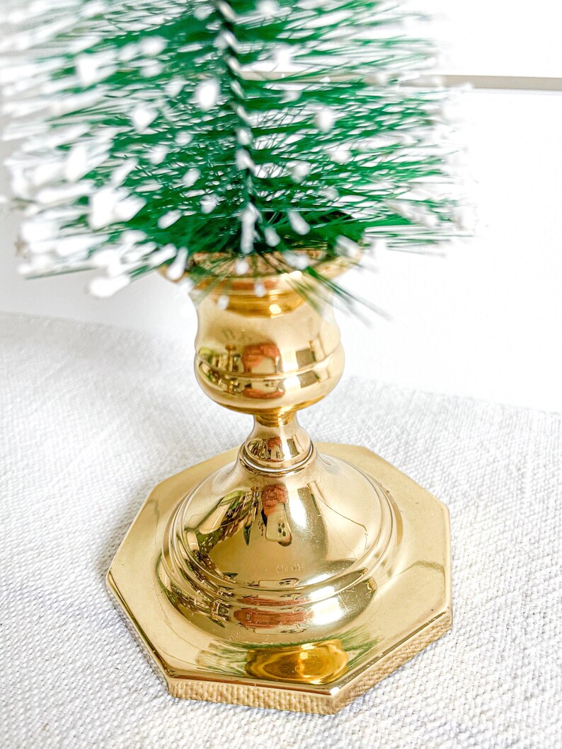 Vintage Set of Repurposed Brass Candlesticks W/flocked Trees Etsy