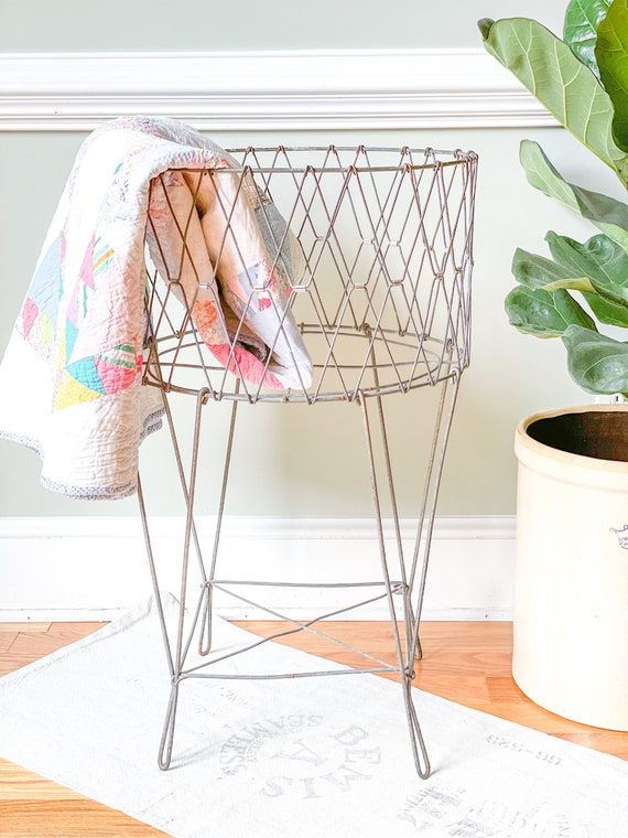 Vintage Collapsible Wire Laundry Basket Folding Metal Floor Basket